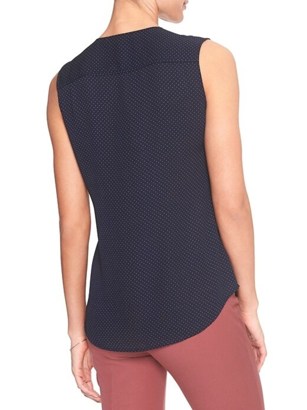Banana Republic Sleeveless Navy Polka Dot V-Neck Top - Picture 2 of 8